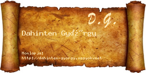 Dahinten György névjegykártya
